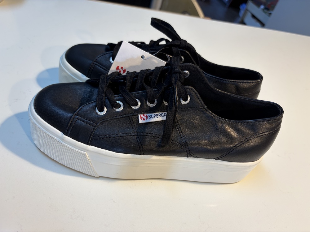 Superga 2790 Nappa Women's Platform Sneakers Black Leather Size 9 New